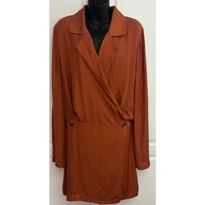 Free People Simone Wrap Style Mini Dress in Burnt Orange Long Sleeve Size L